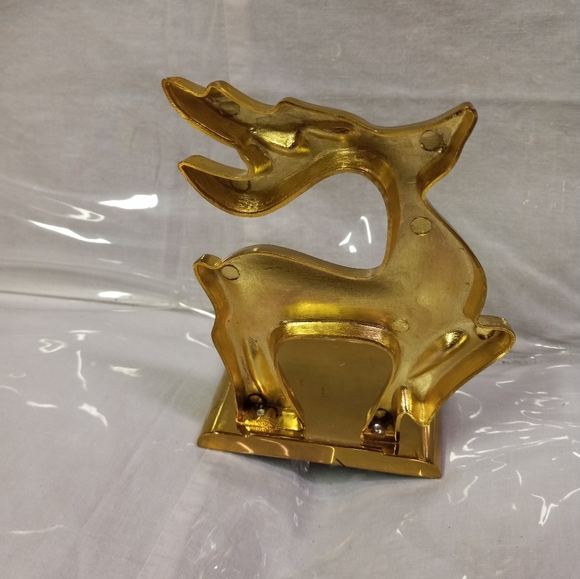 Solid Brass Christmas Reindeer Stocking Hanger Gold tone 7" - Picture 2 of 4